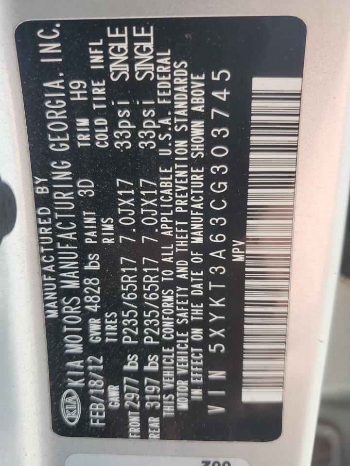 5XYKT3A63CG303745 2012 Kia Sorento Base