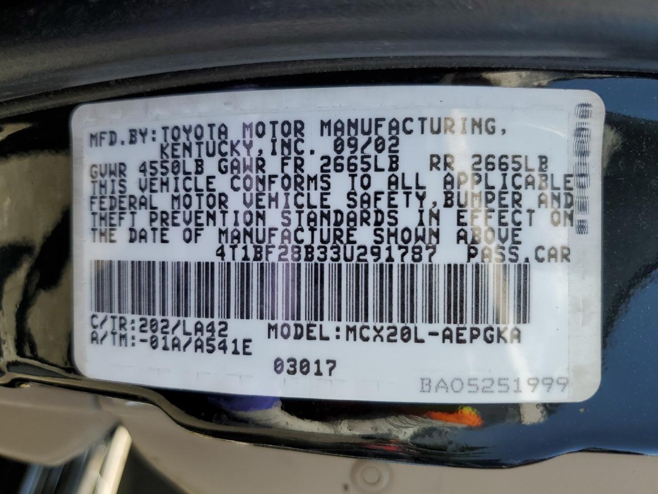 4T1BF28B33U291787 2003 Toyota Avalon Xl