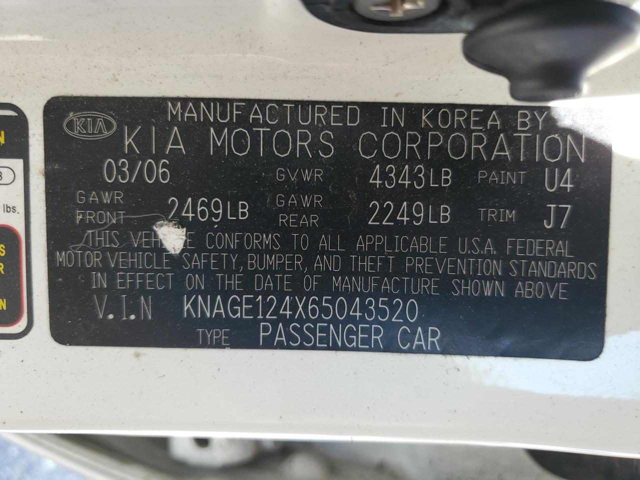 KNAGE124X65043520 2006 Kia Optima Lx