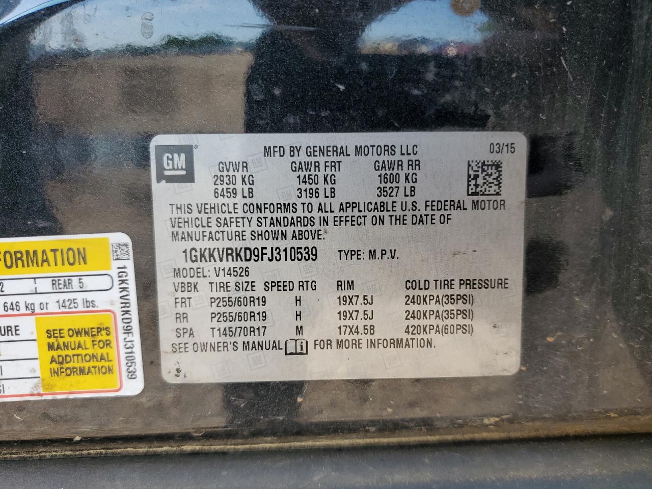 1GKKVRKD9FJ310539 2015 GMC Acadia Slt-1