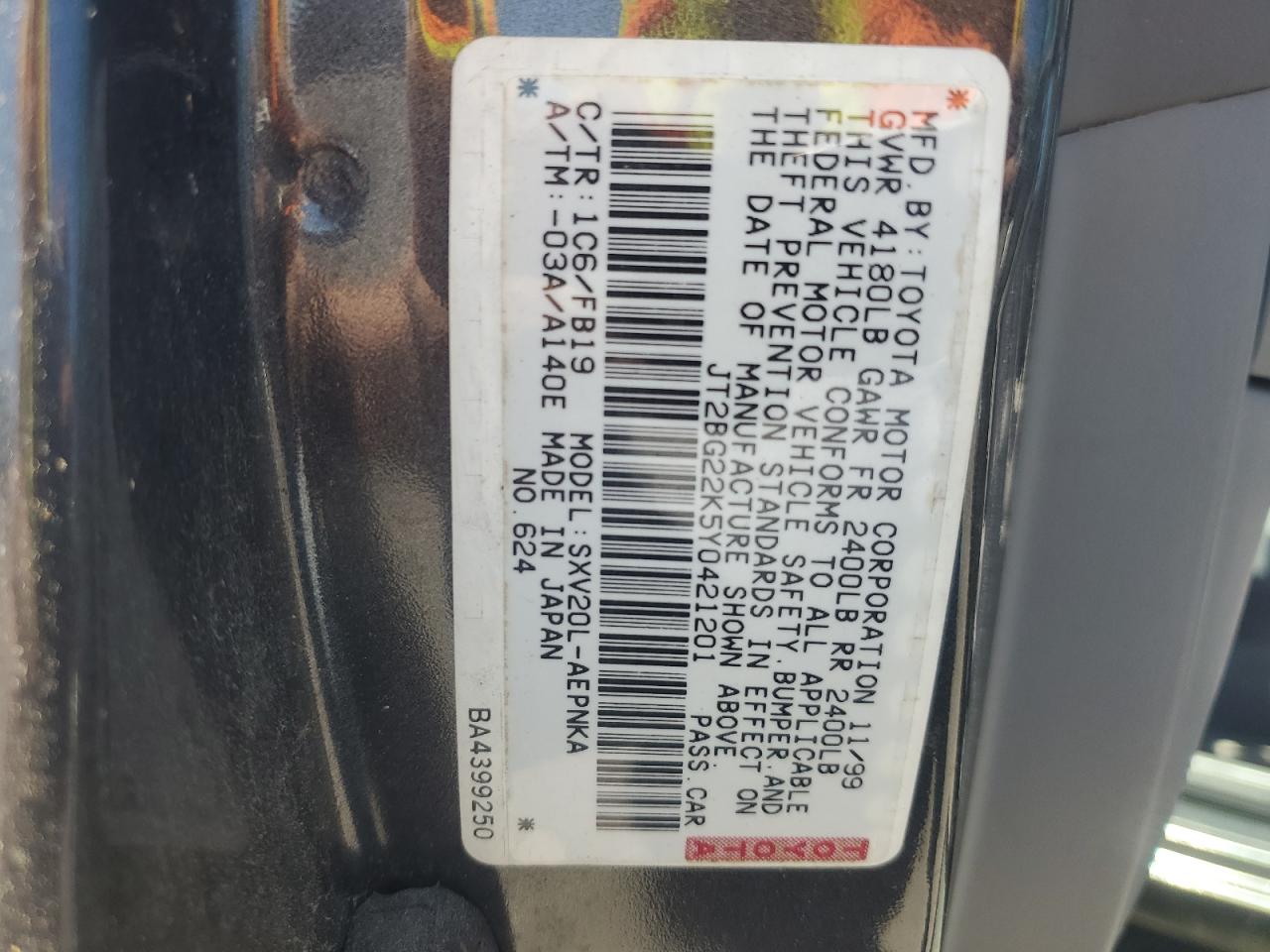 JT2BG22K5Y0421201 2000 Toyota Camry Ce