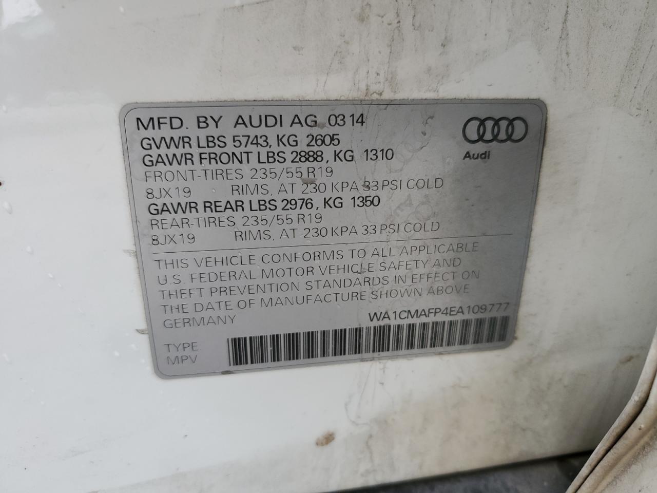 WA1CMAFP4EA109777 2014 Audi Q5 Tdi Premium Plus