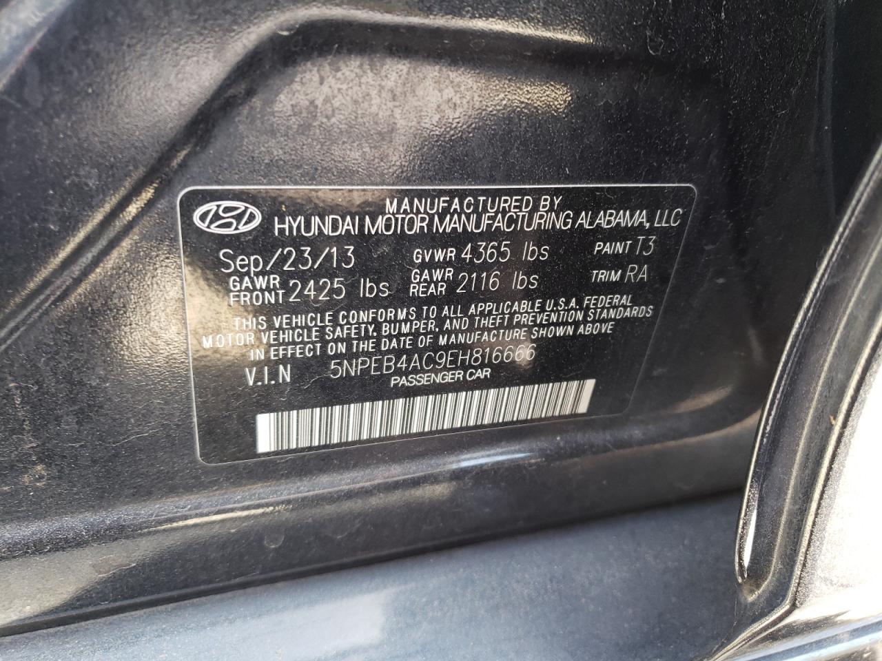 2014 Hyundai Sonata Gls vin: 5NPEB4AC9EH816666