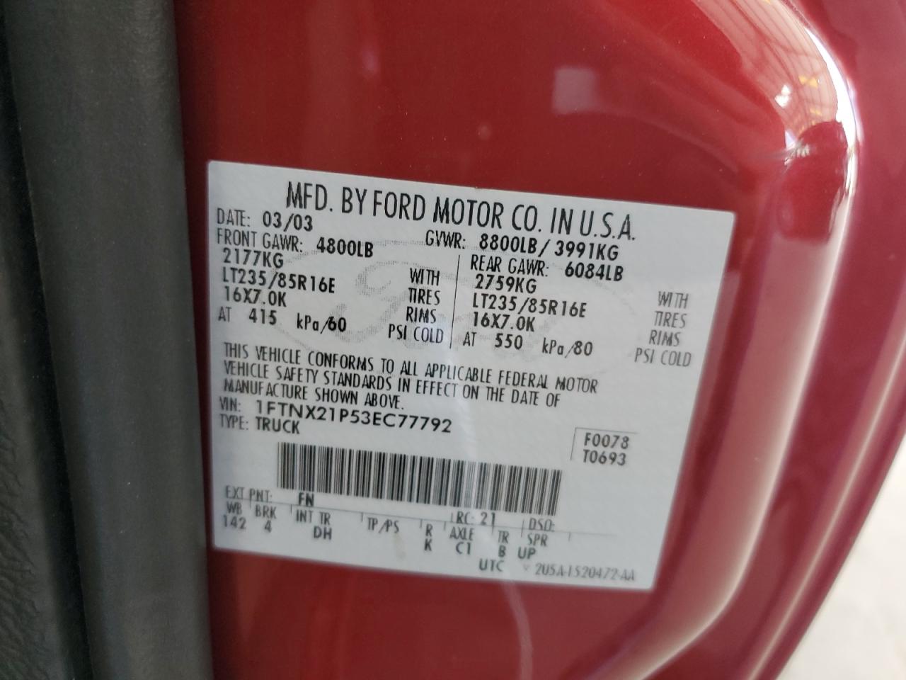 1FTNX21P53EC77792 2003 Ford F250 Super Duty