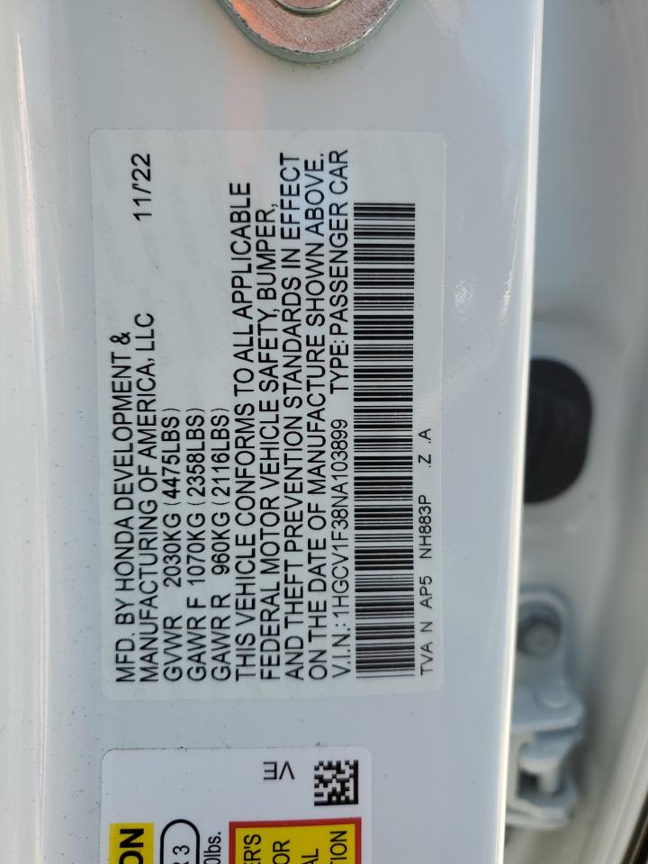 1HGCV1F38NA103899 2022 Honda Accord Sport