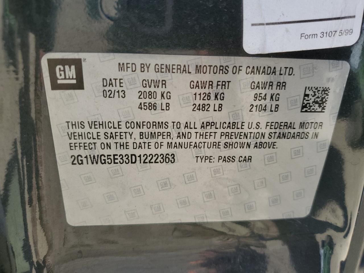 2G1WG5E33D1222363 2013 Chevrolet Impala Lt