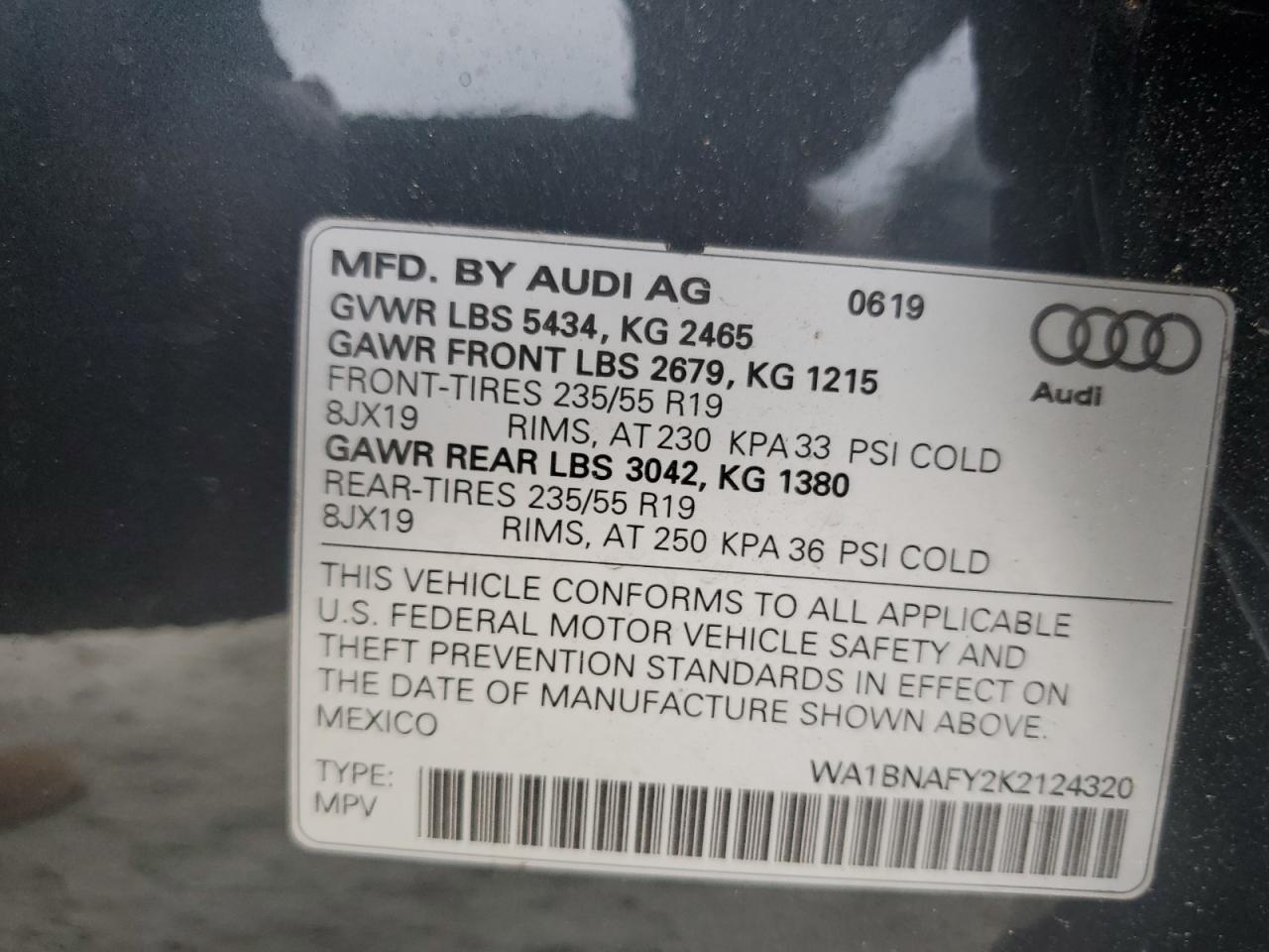 WA1BNAFY2K2124320 2019 Audi Q5 Premium Plus