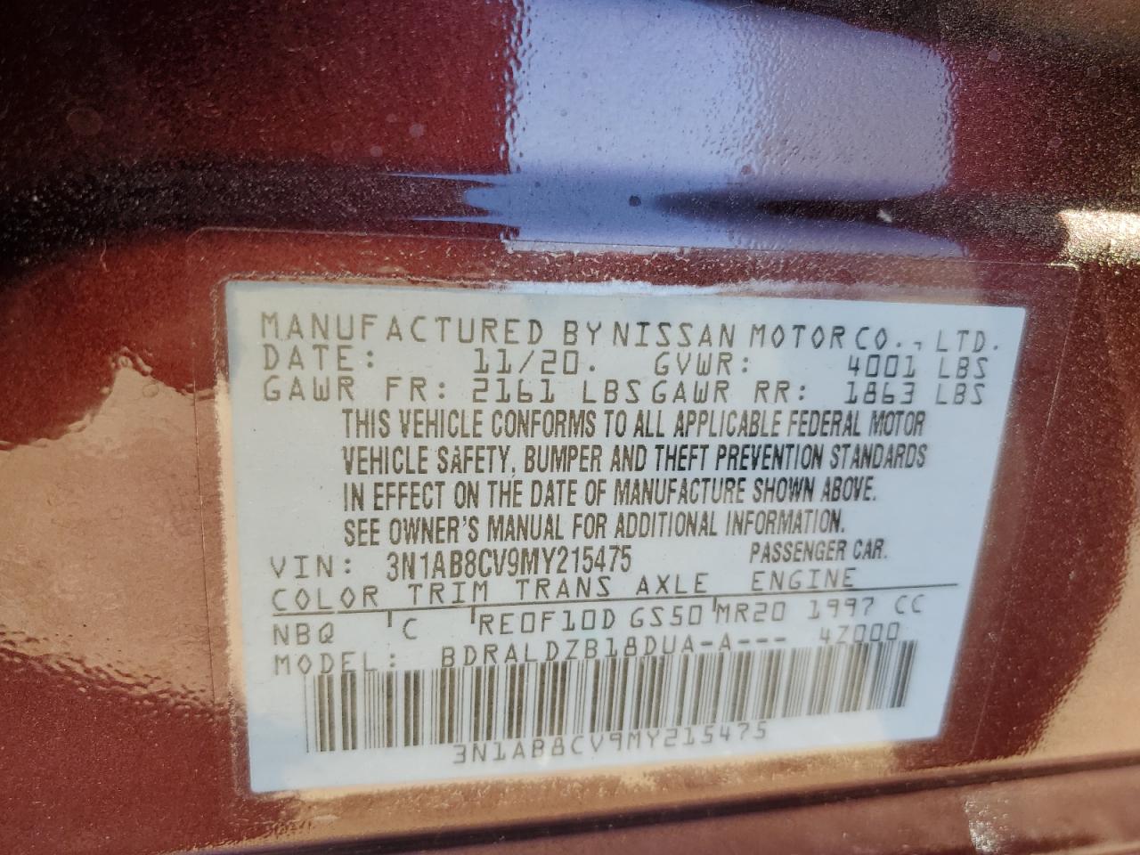 3N1AB8CV9MY215475 2021 Nissan Sentra Sv