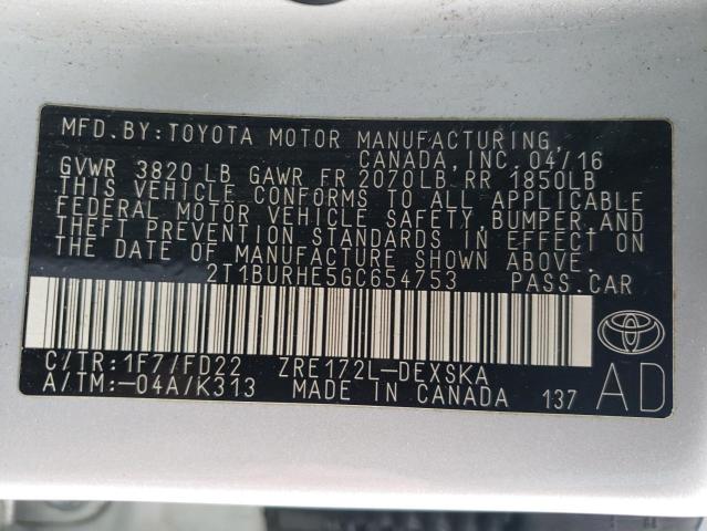 2016 TOYOTA COROLLA L - 2T1BURHE5GC654753