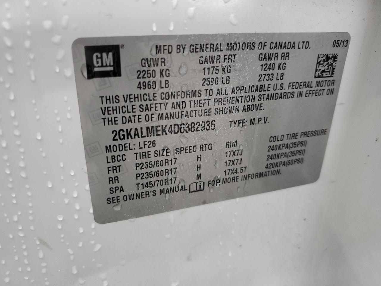 2GKALMEK4D6382936 2013 GMC Terrain Sle