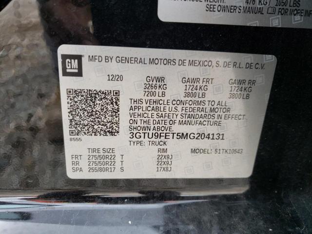 2021 GMC Sierra K1500 Denali VIN: 3GTU9FET5MG204131 Lot: 55446224