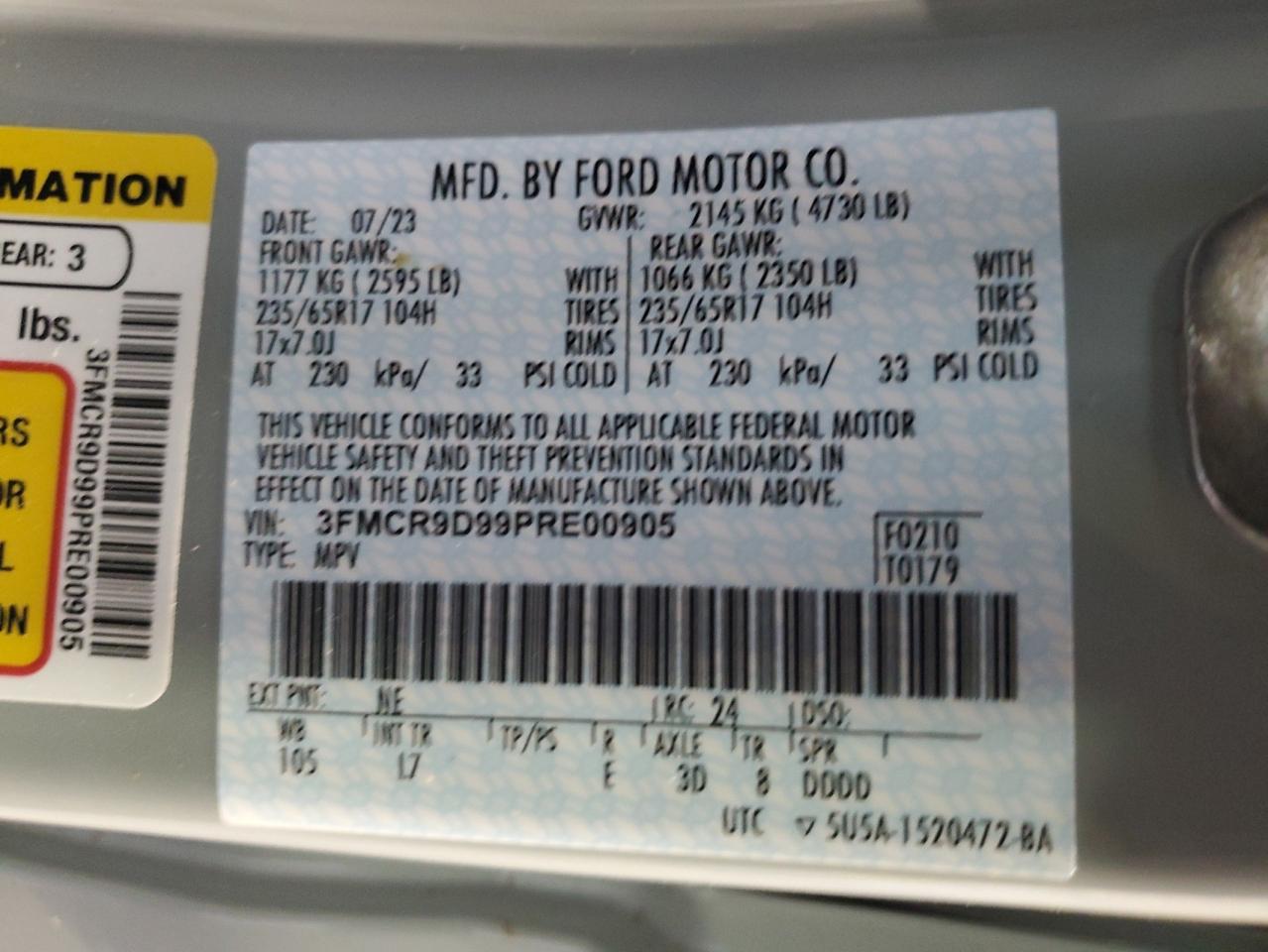 3FMCR9D99PRE00905 2023 Ford Bronco Sport Badlands