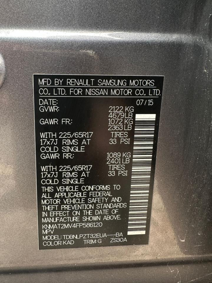 KNMAT2MV4FP586120 2015 Nissan Rogue S