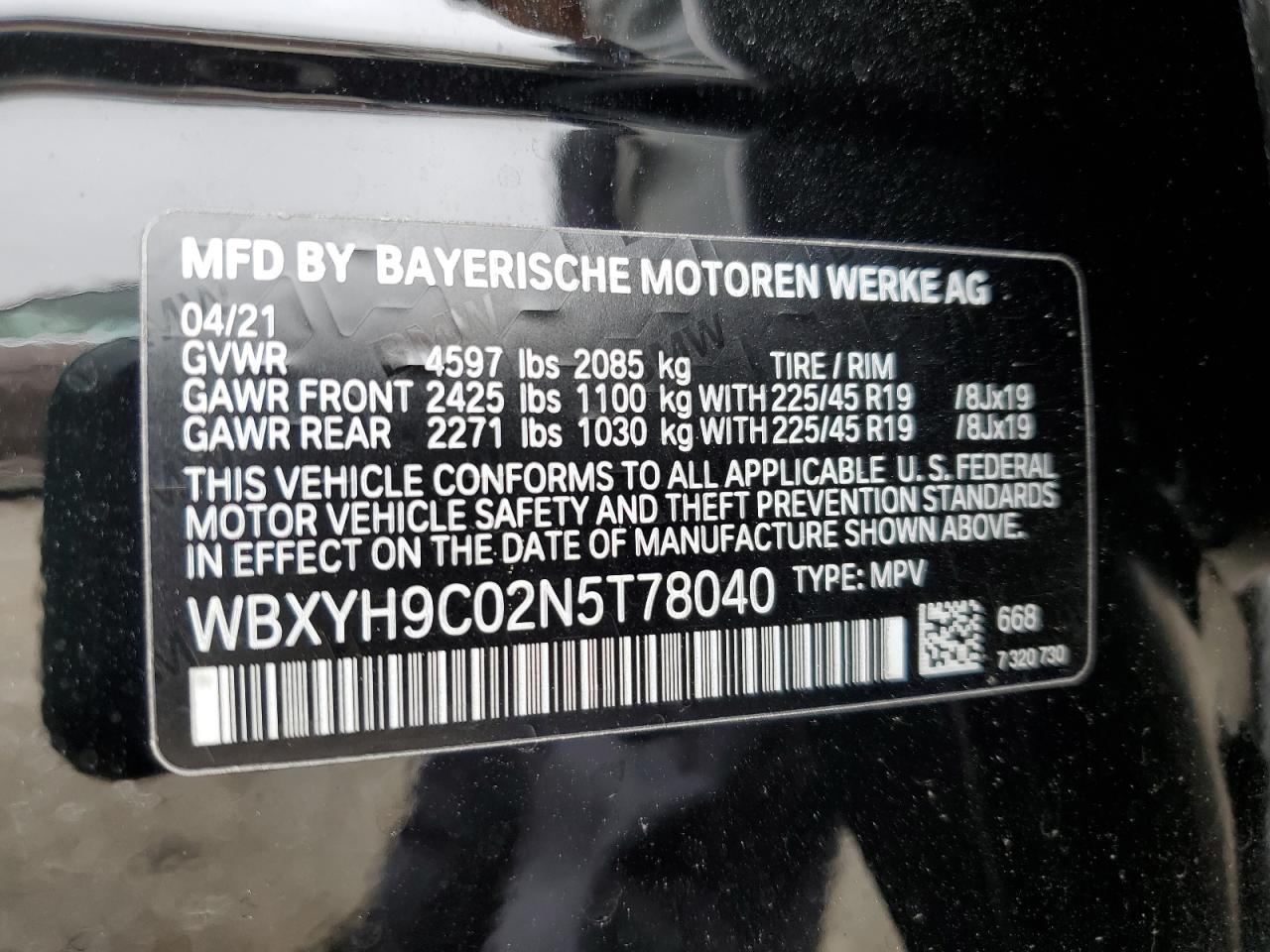 WBXYH9C02N5T78040 2022 BMW X2 Sdrive28I