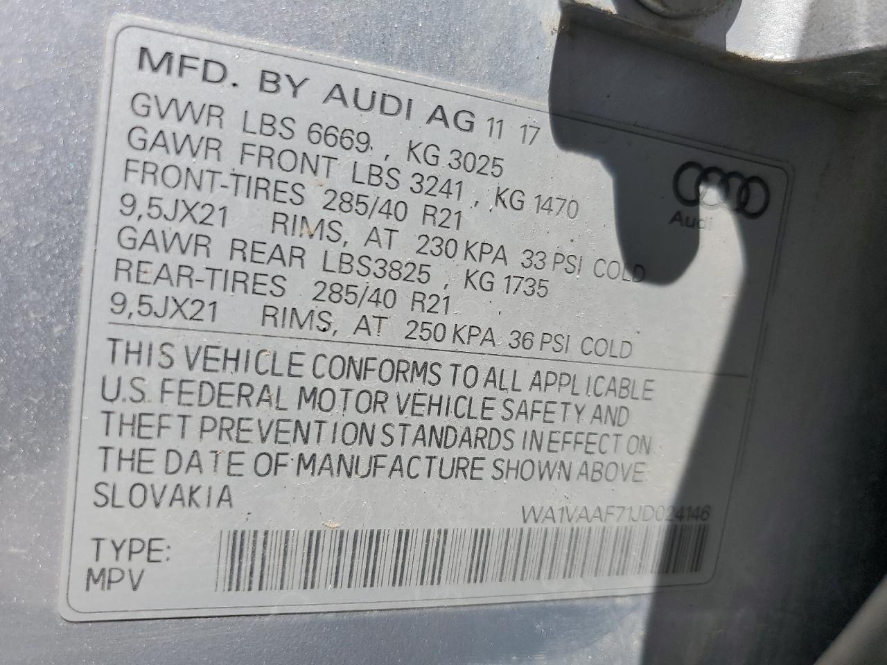 WA1VAAF71JD024146 2018 Audi Q7 Prestige