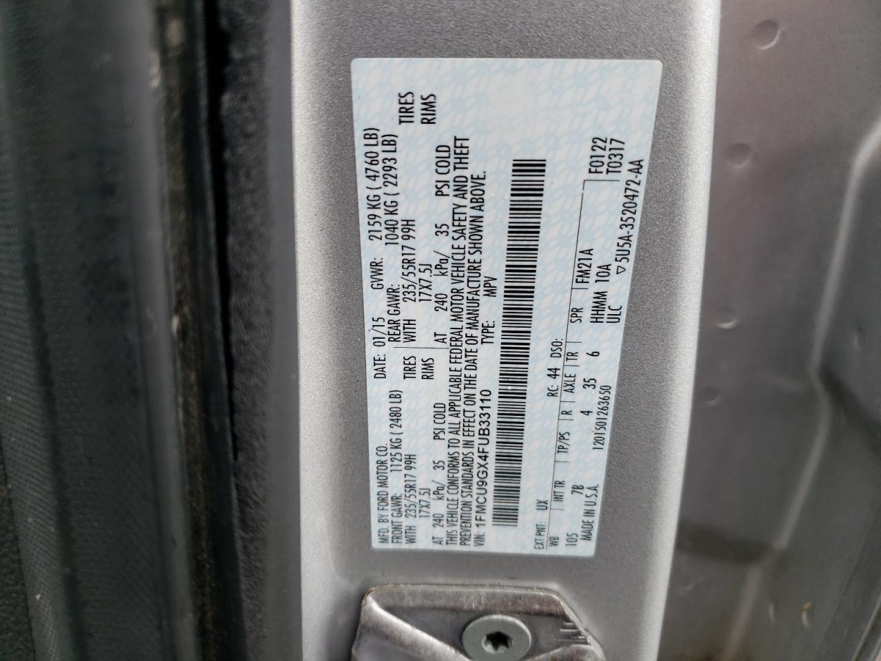 1FMCU9GX4FUB33110 2015 Ford Escape Se