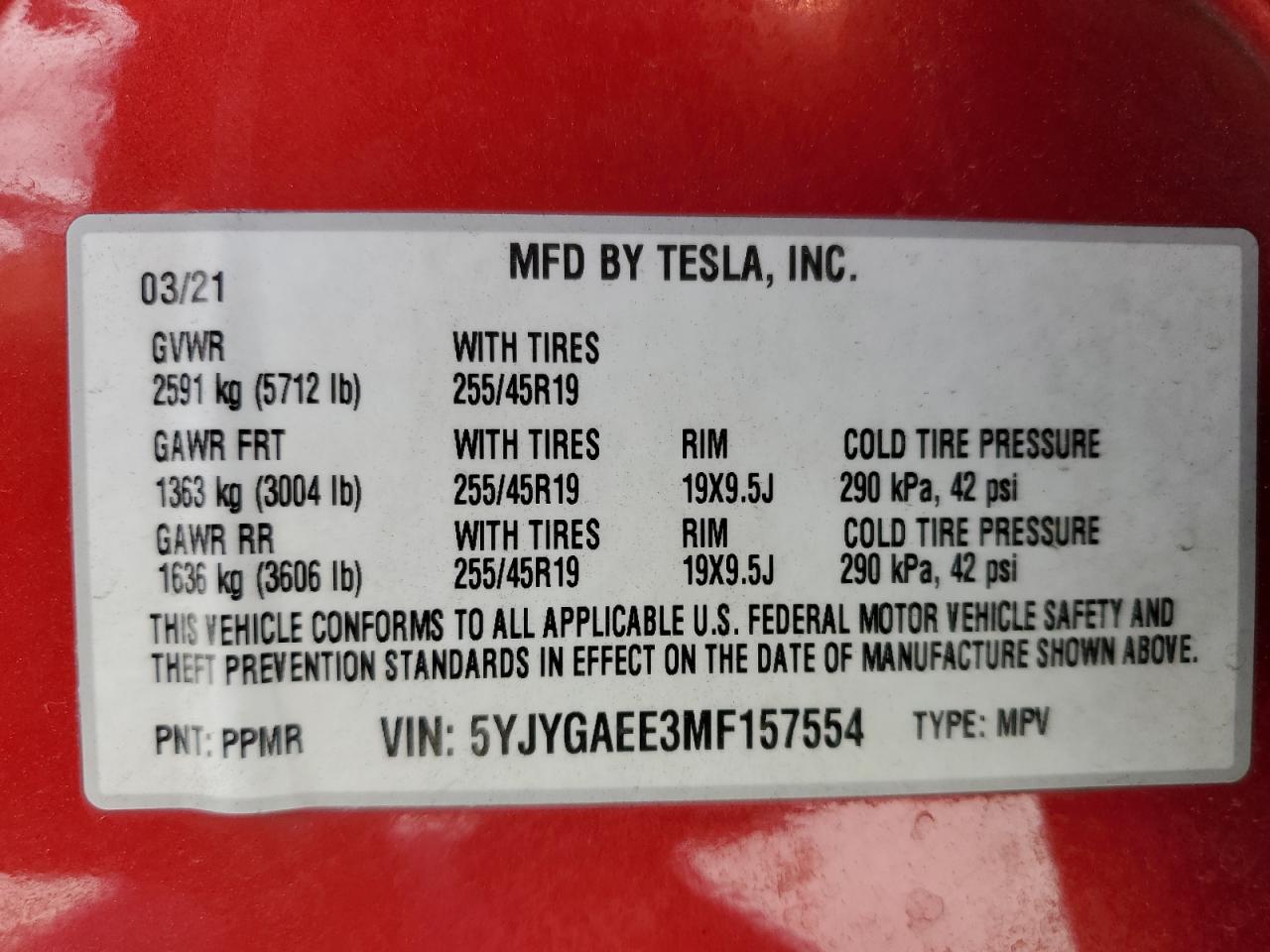 5YJYGAEE3MF157554 2021 Tesla Model Y