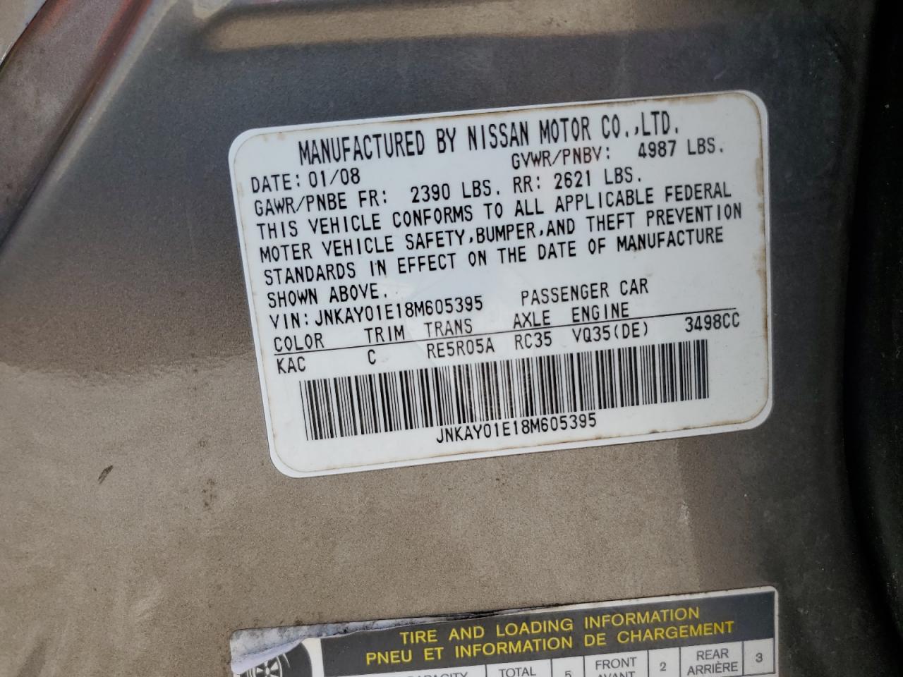 JNKAY01E18M605395 2008 Infiniti M35 Base