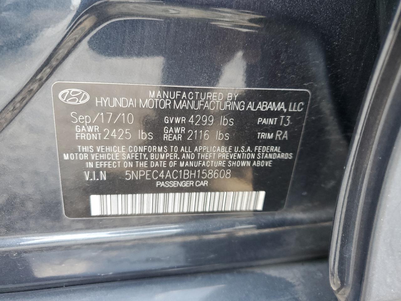 5NPEC4AC1BH158608 2011 Hyundai Sonata Se