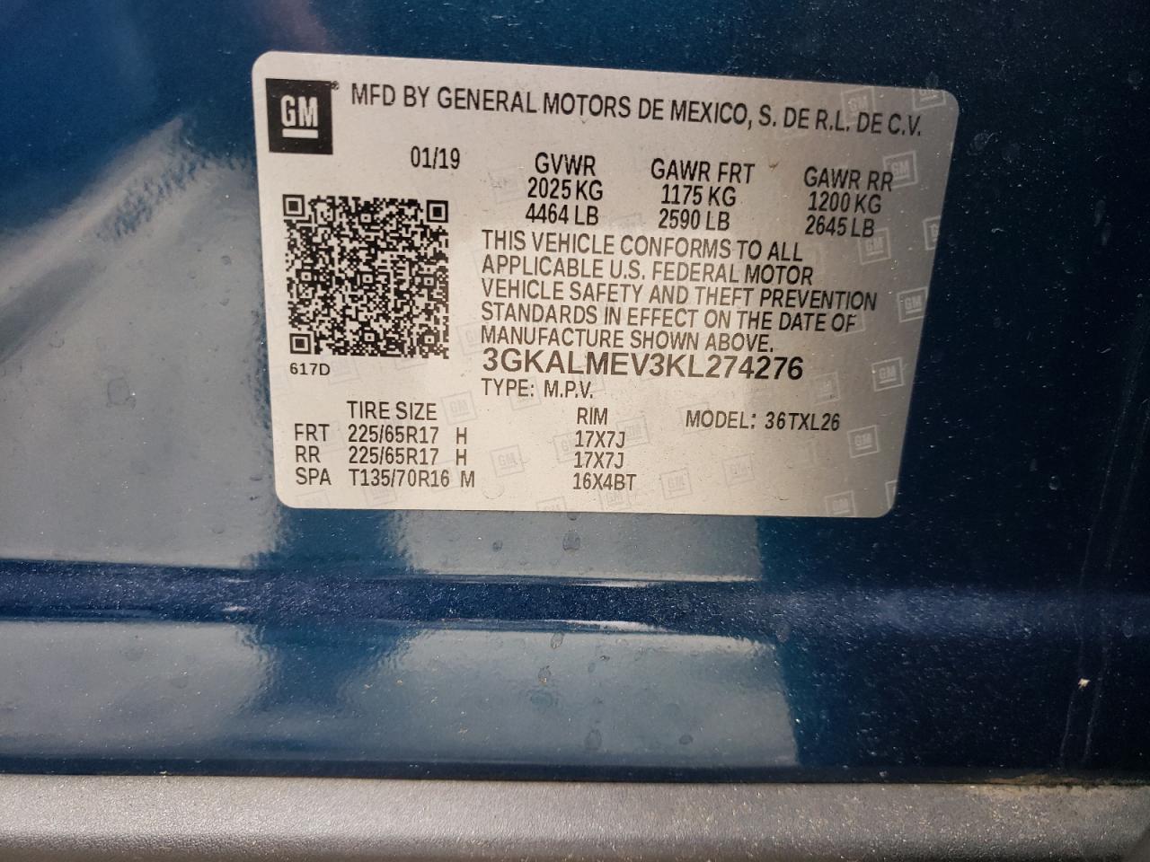 3GKALMEV3KL274276 2019 GMC Terrain Sle