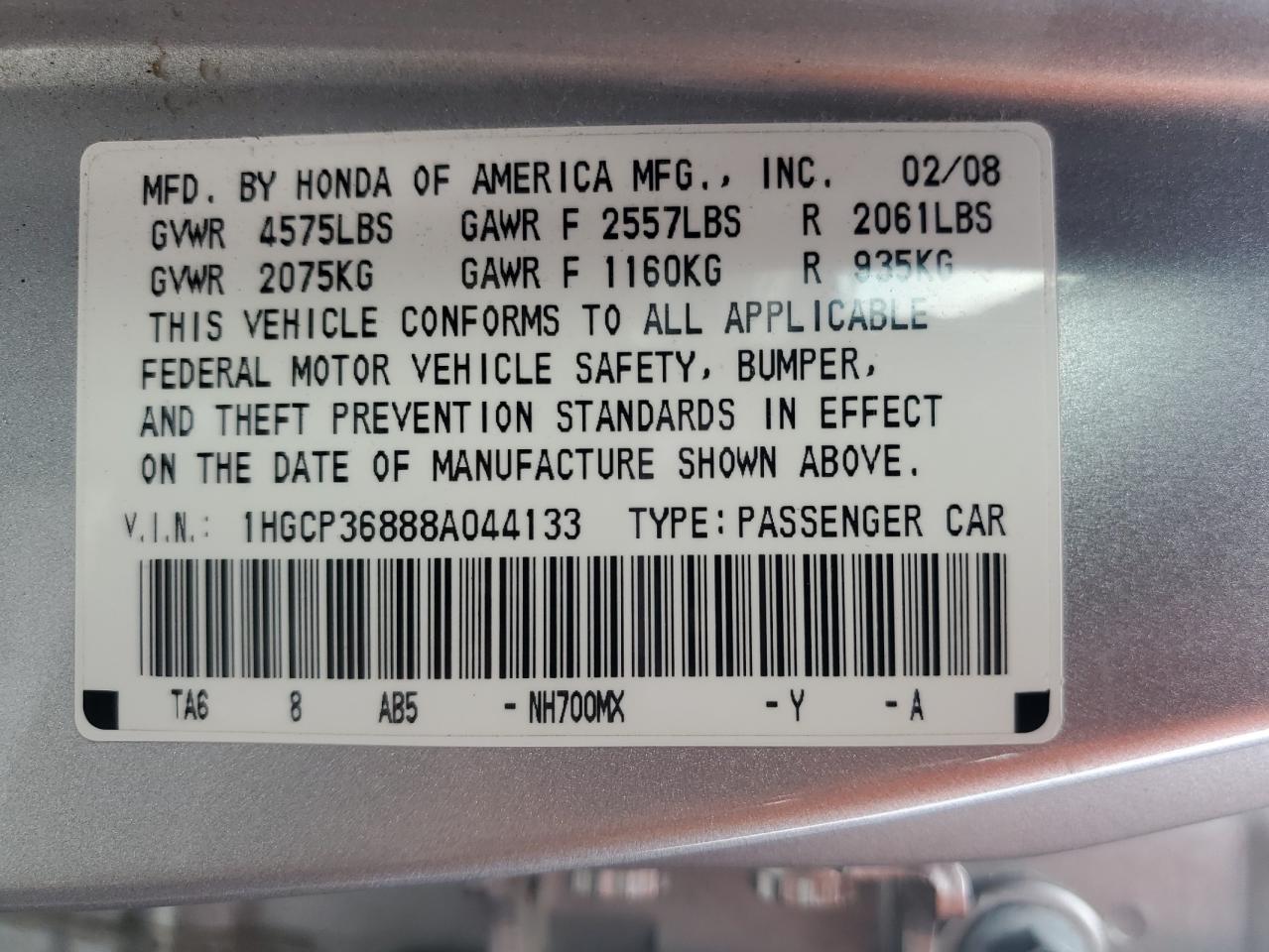 1HGCP36888A044133 2008 Honda Accord Exl