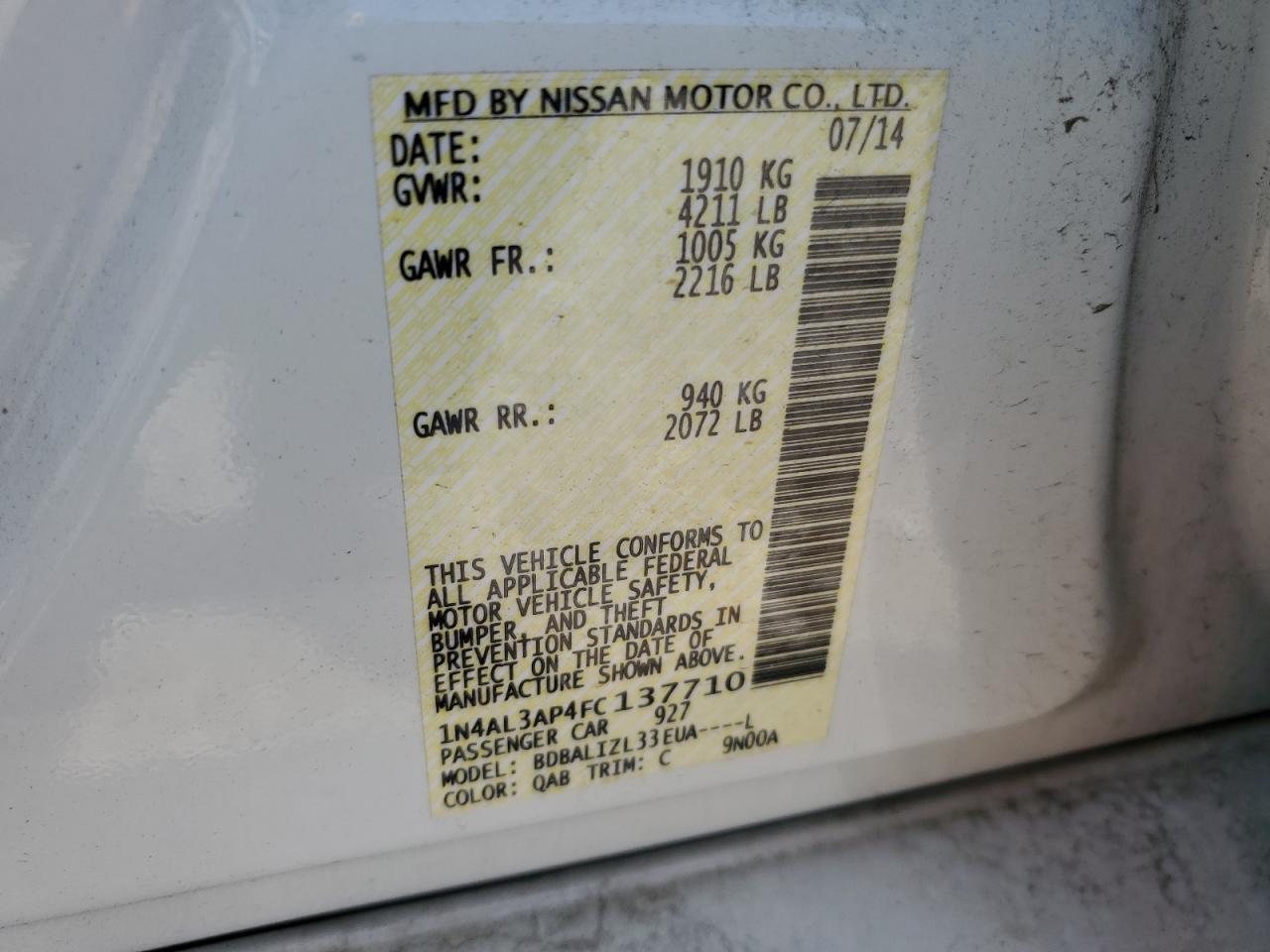 1N4AL3AP4FC137710 2015 Nissan Altima 2.5