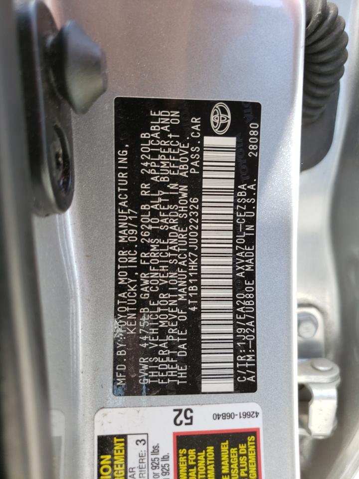 2018 Toyota Camry L vin: 4T1B11HK7JU022326