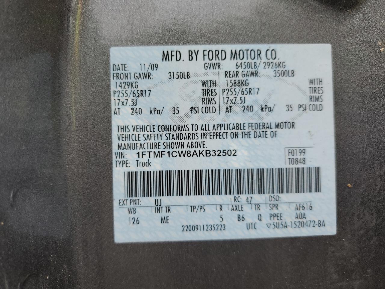 1FTMF1CW8AKB32502 2010 Ford F150