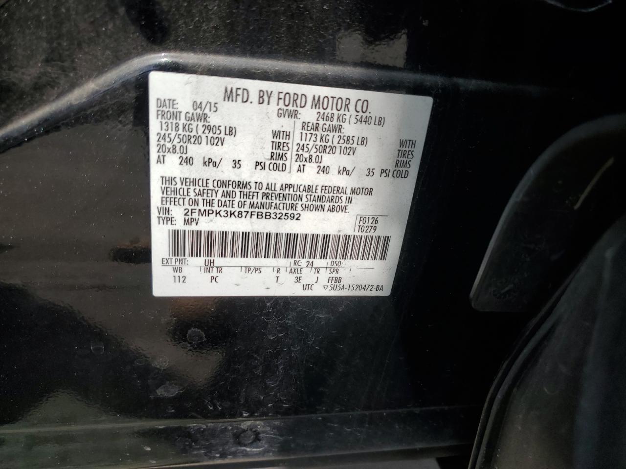 2FMPK3K87FBB32592 2015 Ford Edge Titanium