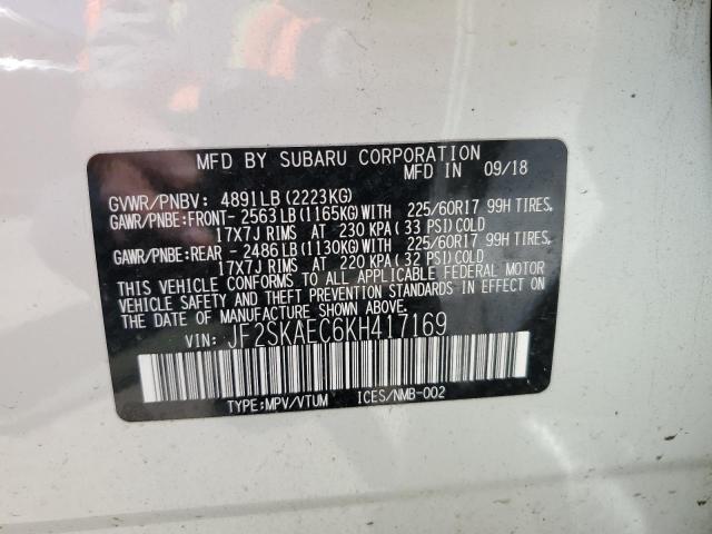 2019 Subaru Forester Premium VIN: JF2SKAEC6KH417169 Lot: 57158194