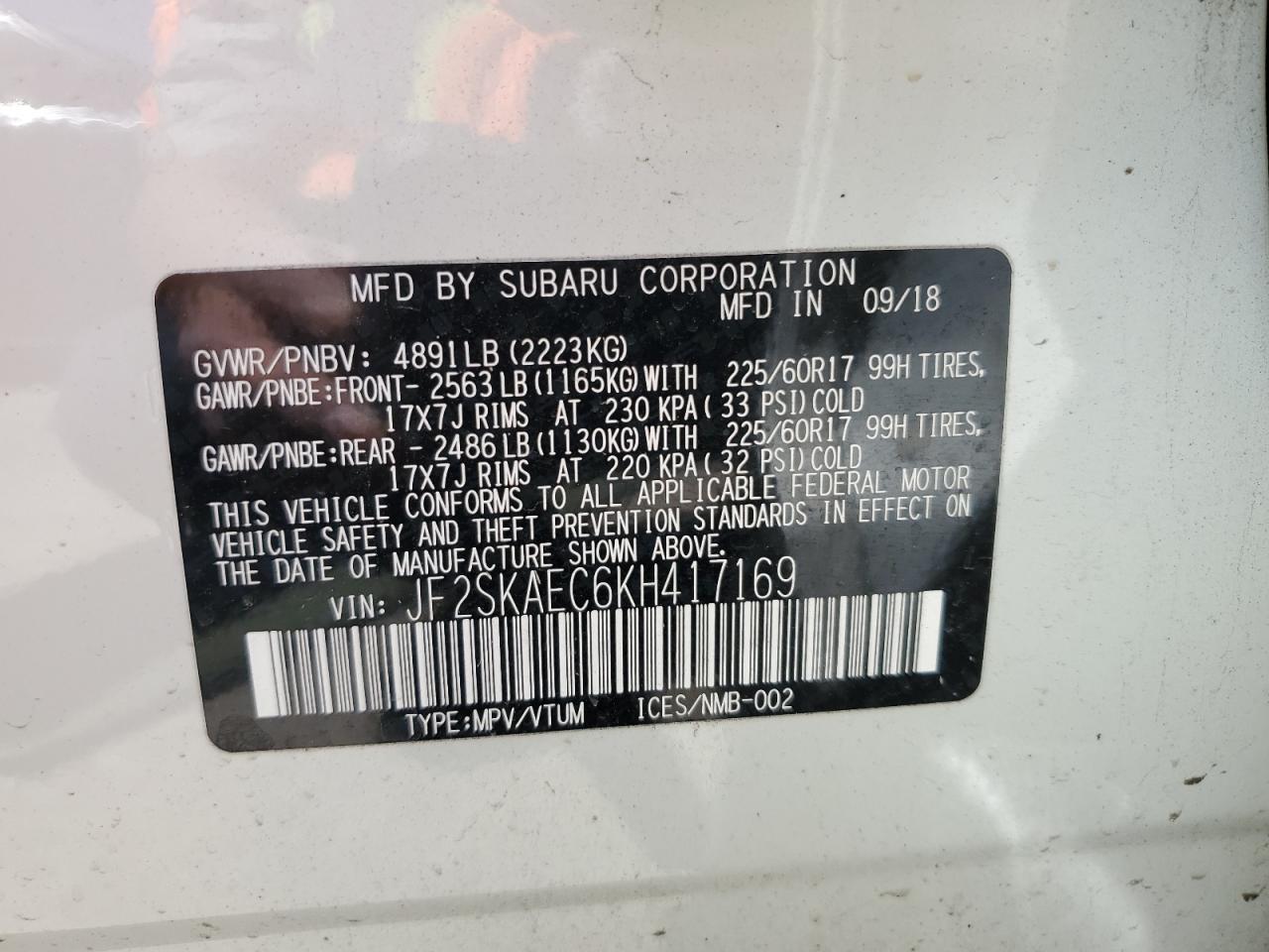 JF2SKAEC6KH417169 2019 Subaru Forester Premium