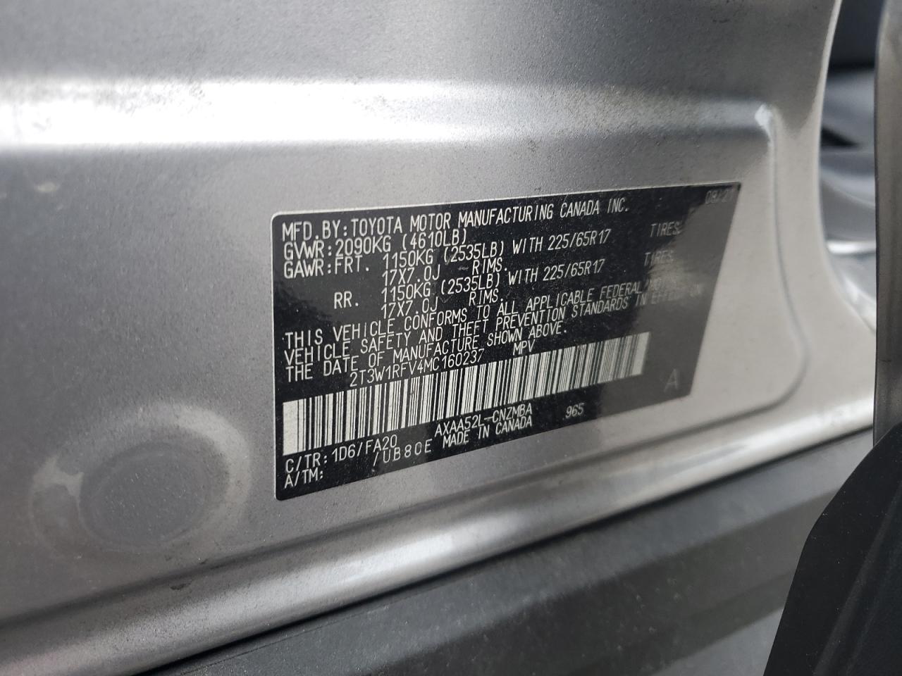 2T3W1RFV4MC160237 2021 Toyota Rav4 Xle