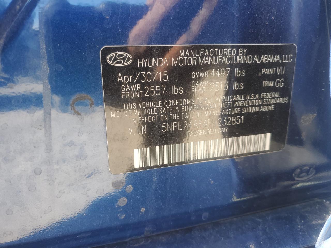 5NPE24AF4FH232851 2015 Hyundai Sonata Se