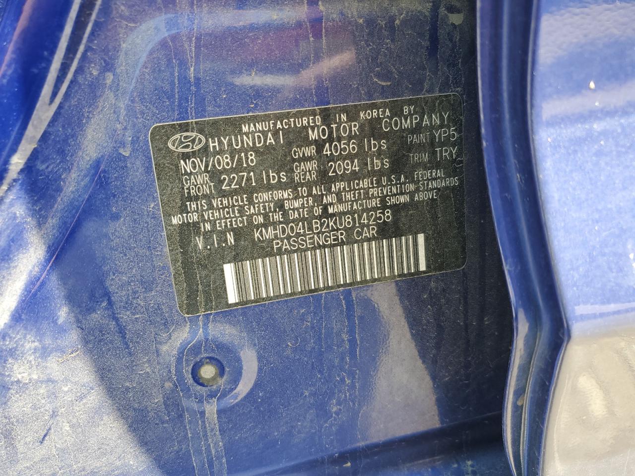 KMHD04LB2KU814258 2019 Hyundai Elantra Sport