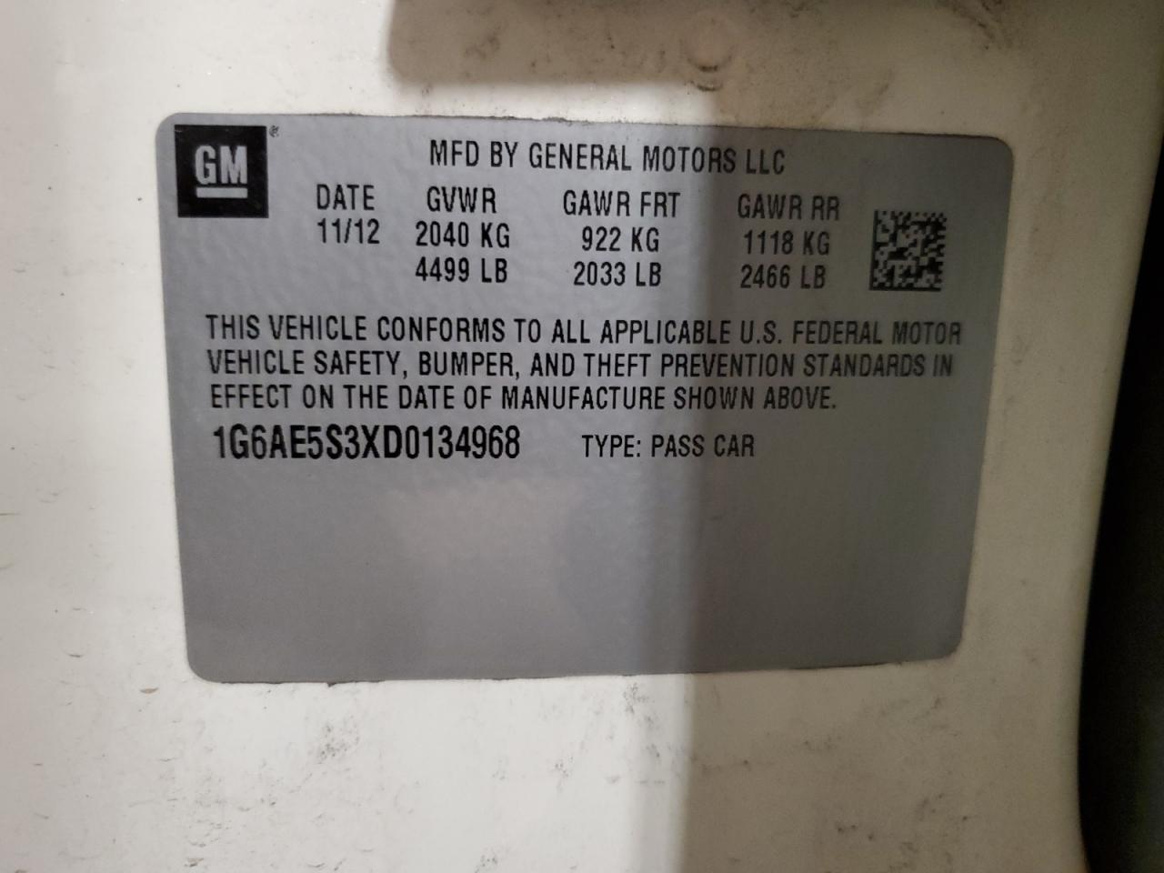 1G6AE5S3XD0134968 2013 Cadillac Ats Premium