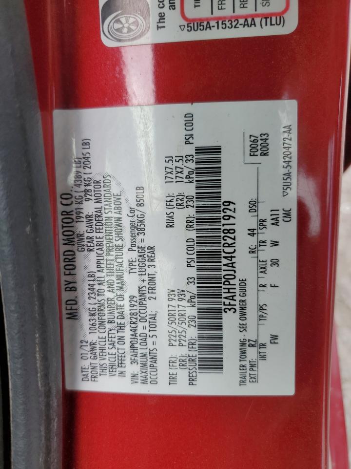 3FAHP0JA4CR281929 2012 Ford Fusion Sel