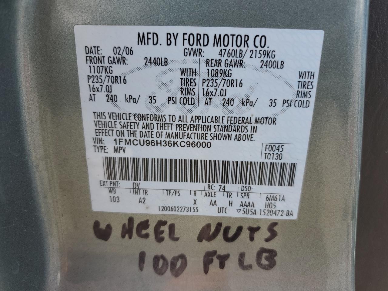 1FMCU96H36KC96000 2006 Ford Escape Hev