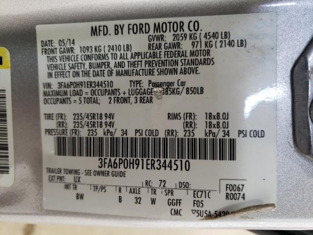 2014 Ford Fusion Se VIN: 3FA6P0H91ER344510 Lot: 55606444