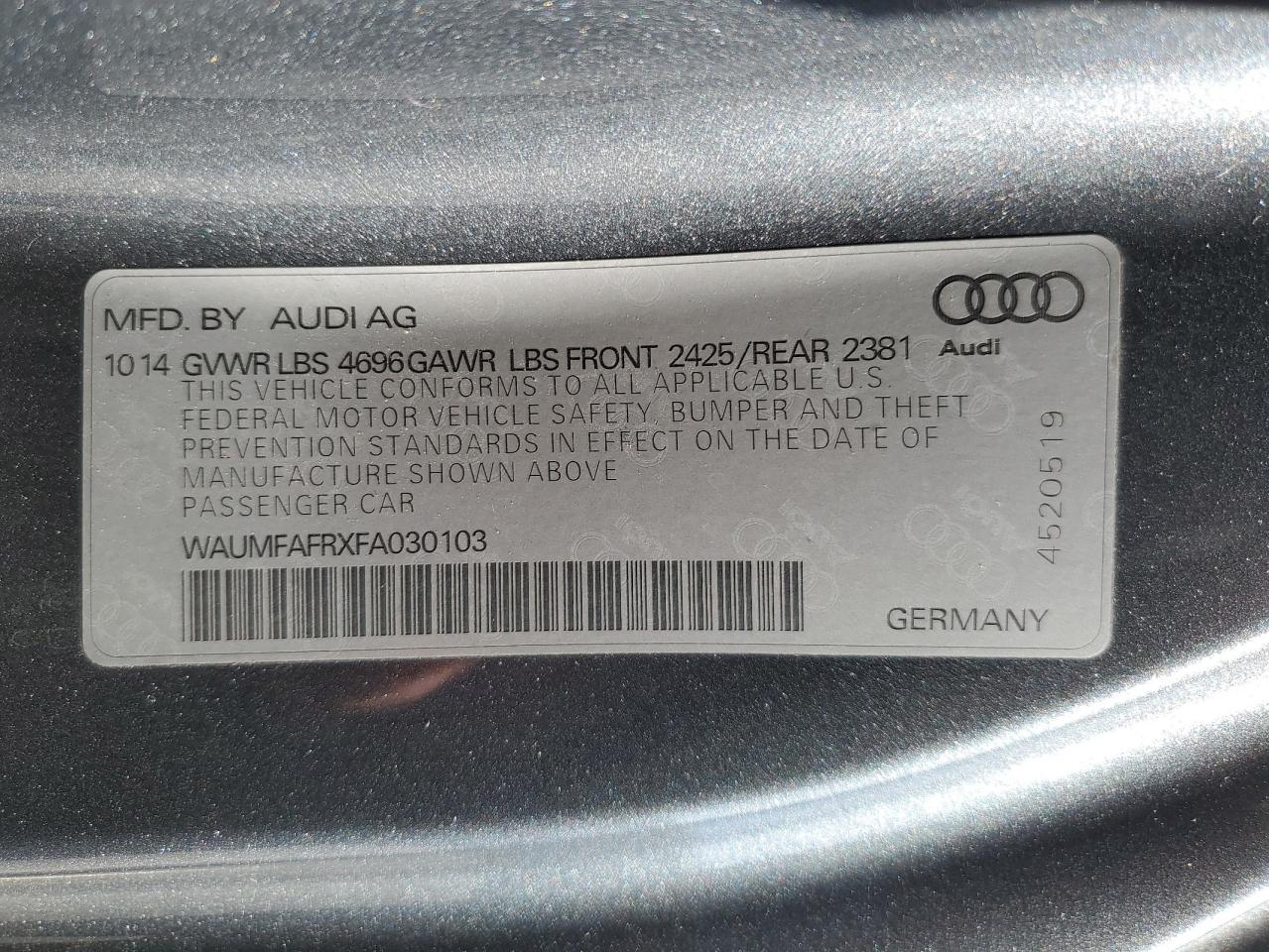 WAUMFAFRXFA030103 2015 Audi A5 Premium Plus