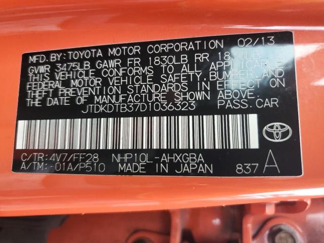 2013 Toyota Prius C VIN: JTDKDTB37D1036323 Lot: 53681324