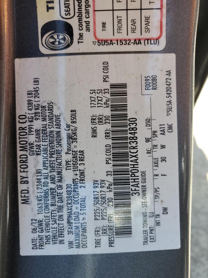 3FAHP0HAXCR384830 2012 Ford Fusion Se