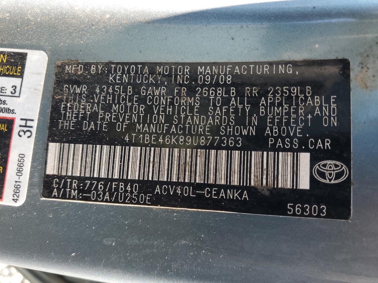 4T1BE46K89U877363 2009 Toyota Camry Base