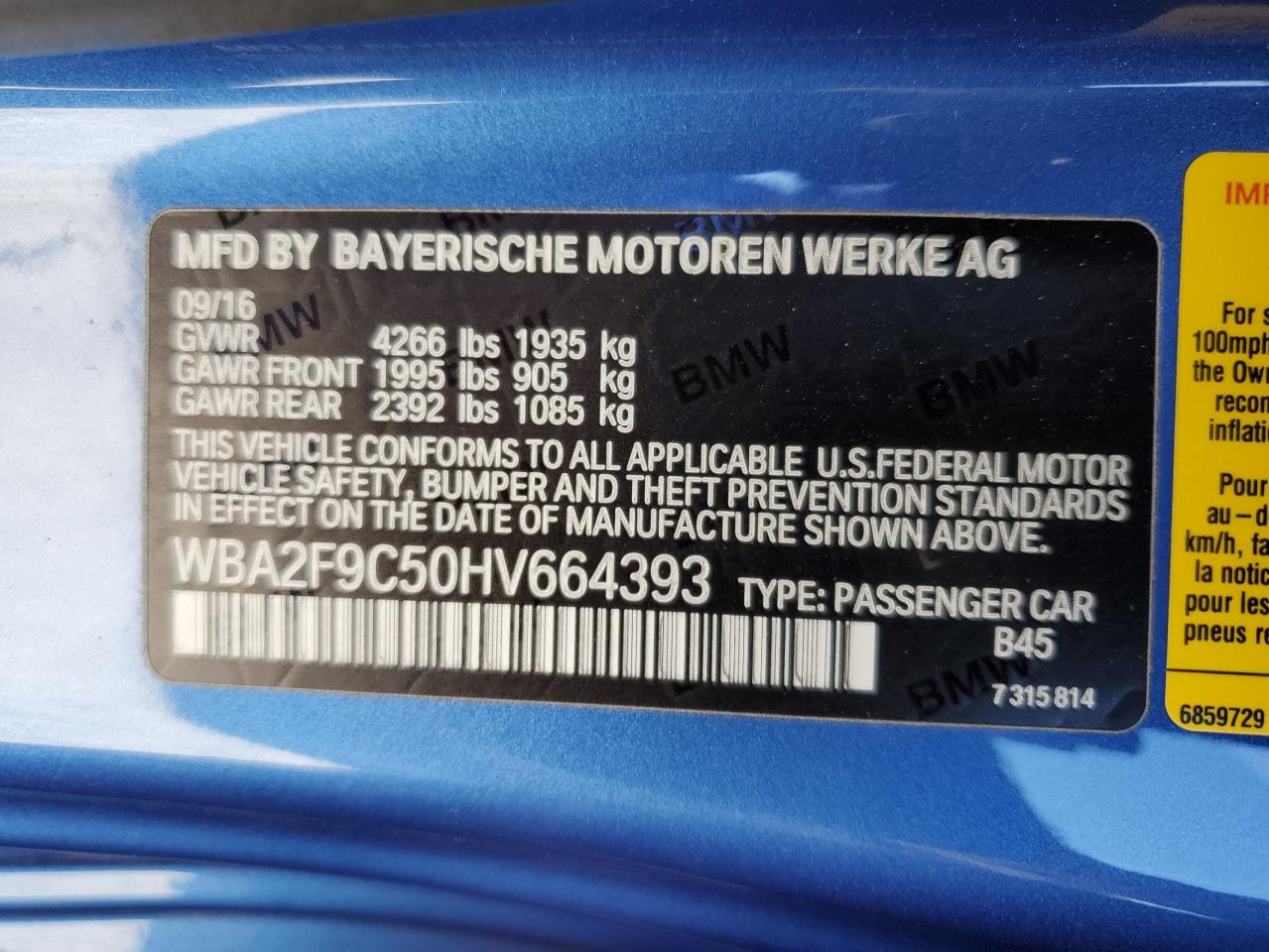 WBA2F9C50HV664393 2017 BMW 230I