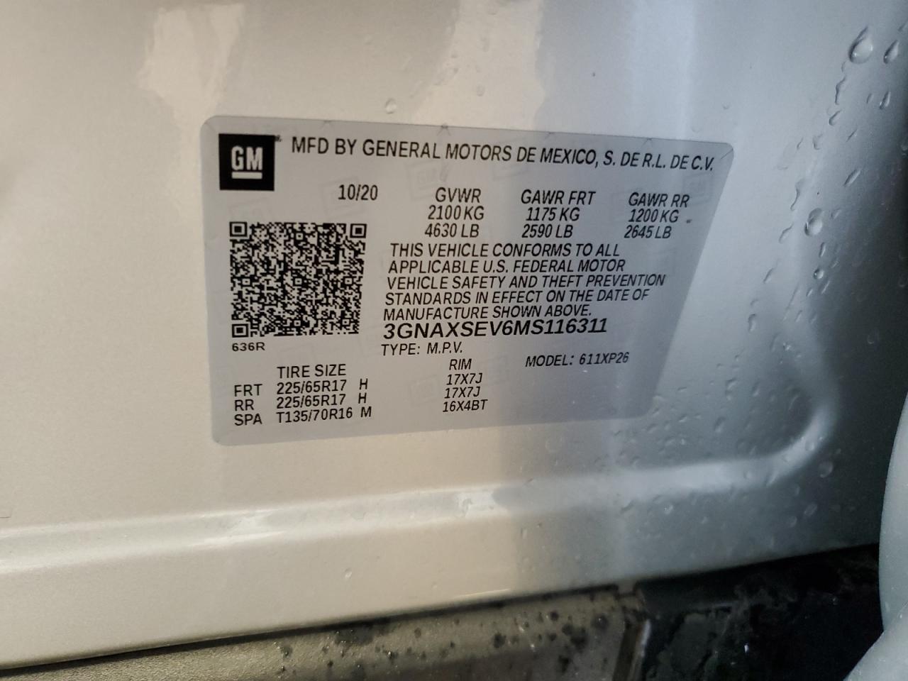 3GNAXSEV6MS116311 2021 Chevrolet Equinox Ls