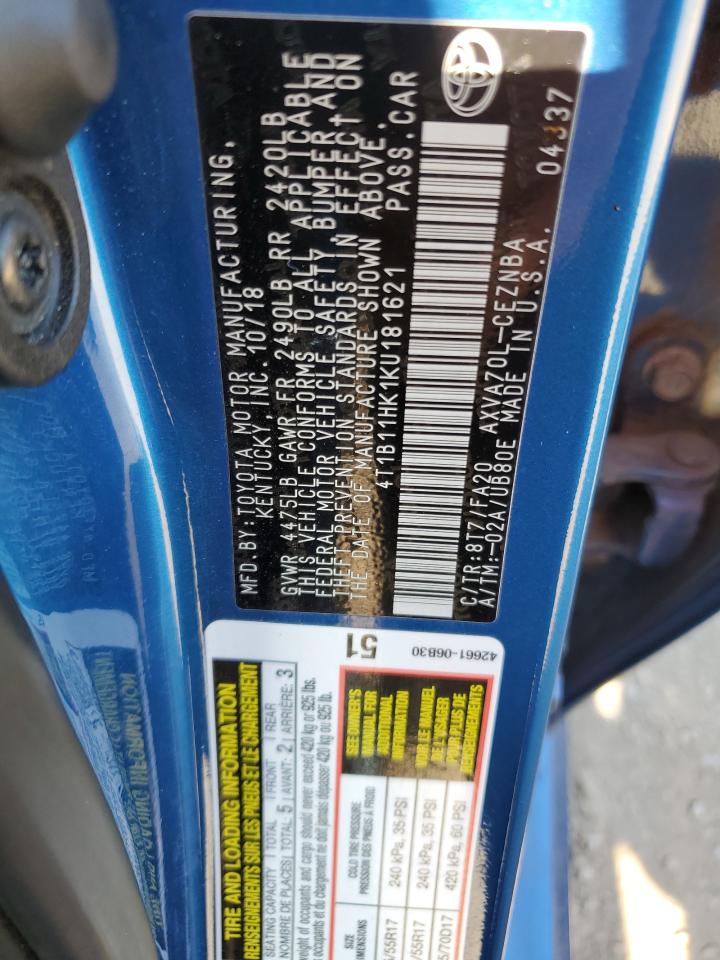 4T1B11HK1KU181621 2019 Toyota Camry L