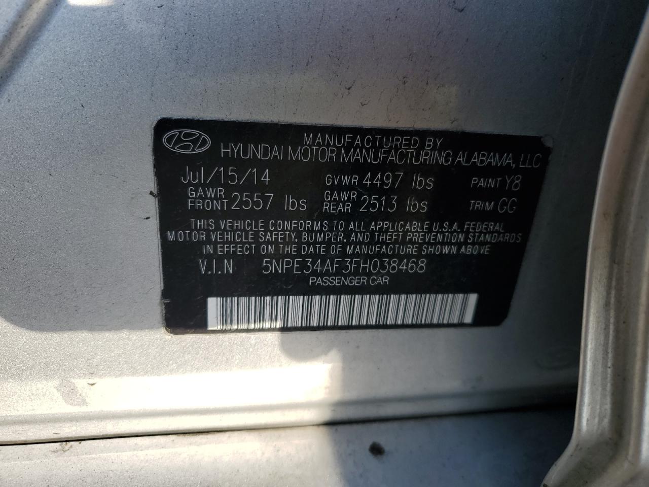 5NPE34AF3FH038468 2015 Hyundai Sonata Sport