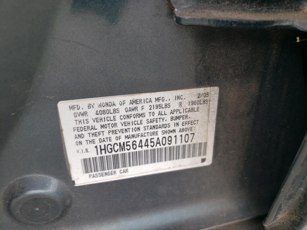 1HGCM56445A091107 2005 Honda Accord Lx