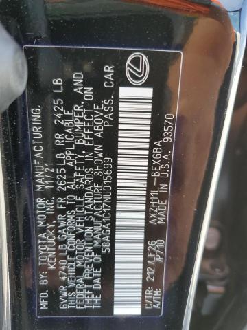 2022 Lexus Es 300H Base VIN: 58AGA1C17NU015699 Lot: 55089294