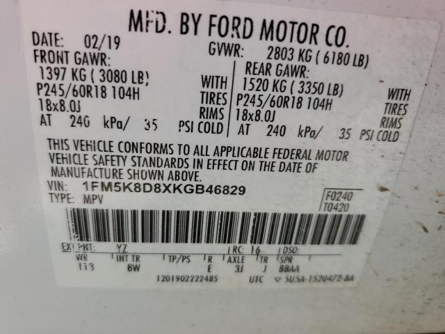 2019 Ford Explorer Xlt VIN: 1FM5K8D8XKGB46829 Lot: 56670044