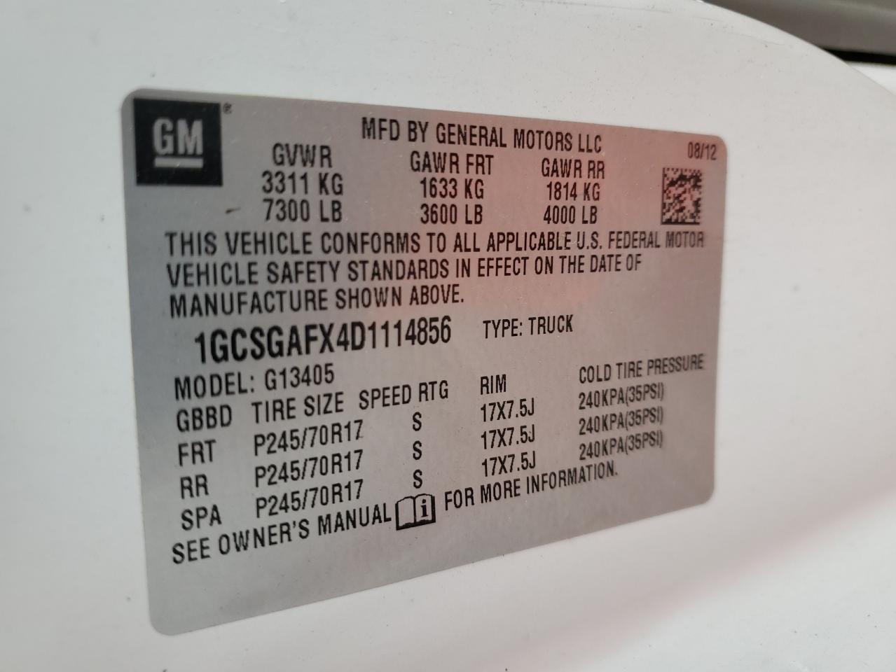 1GCSGAFX4D1114856 2013 Chevrolet Express G1500